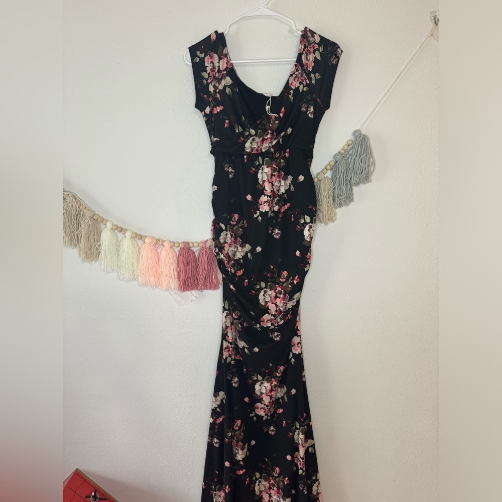 Pinkblush Black Floral Maxi Dress with Pink & Cream Blooms
